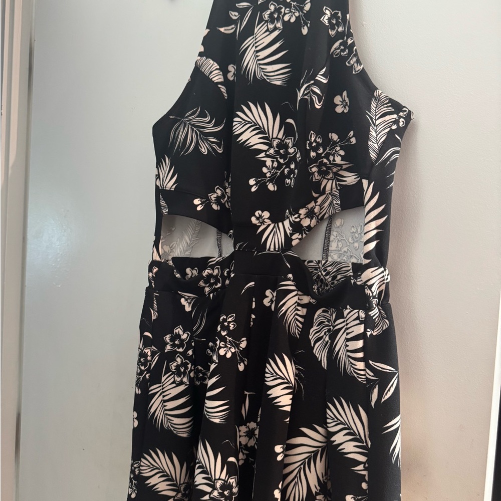 Black and White Floral Halter Romper w/ cut outs